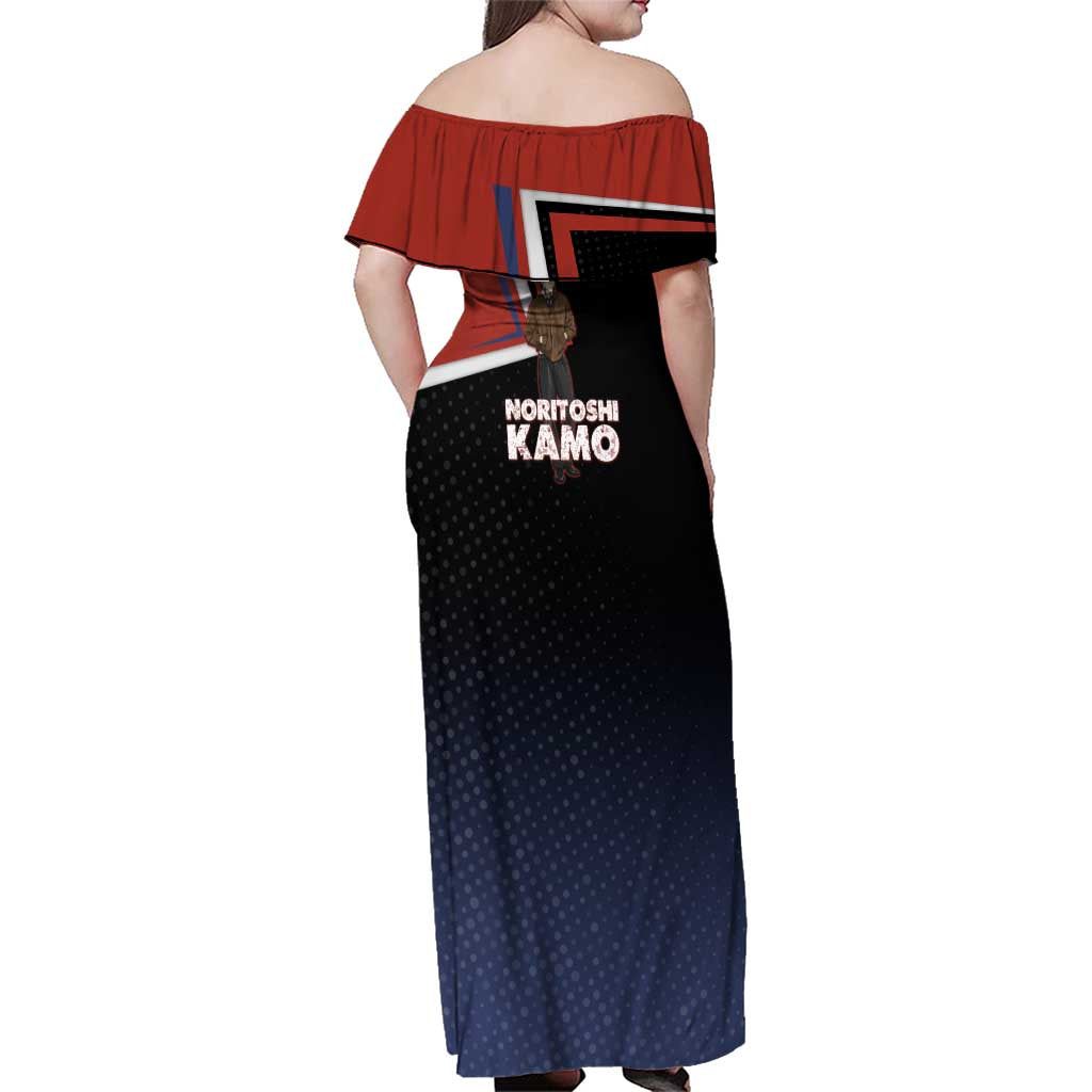 Noritoshi Kamo Family Matching Off Shoulder Maxi Dress and Hawaiian Shirt Red and Navy Anime Style
