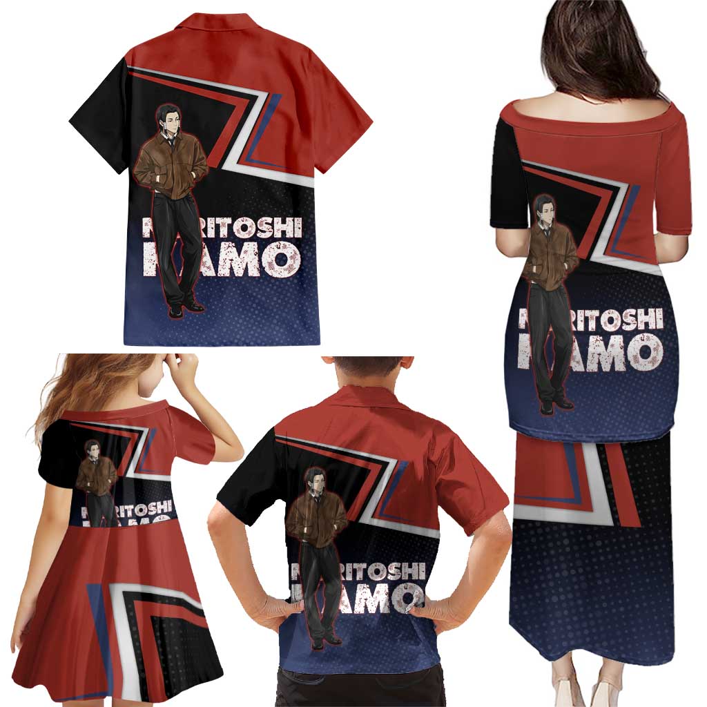 Noritoshi Kamo Family Matching Puletasi and Hawaiian Shirt Red and Navy Anime Style