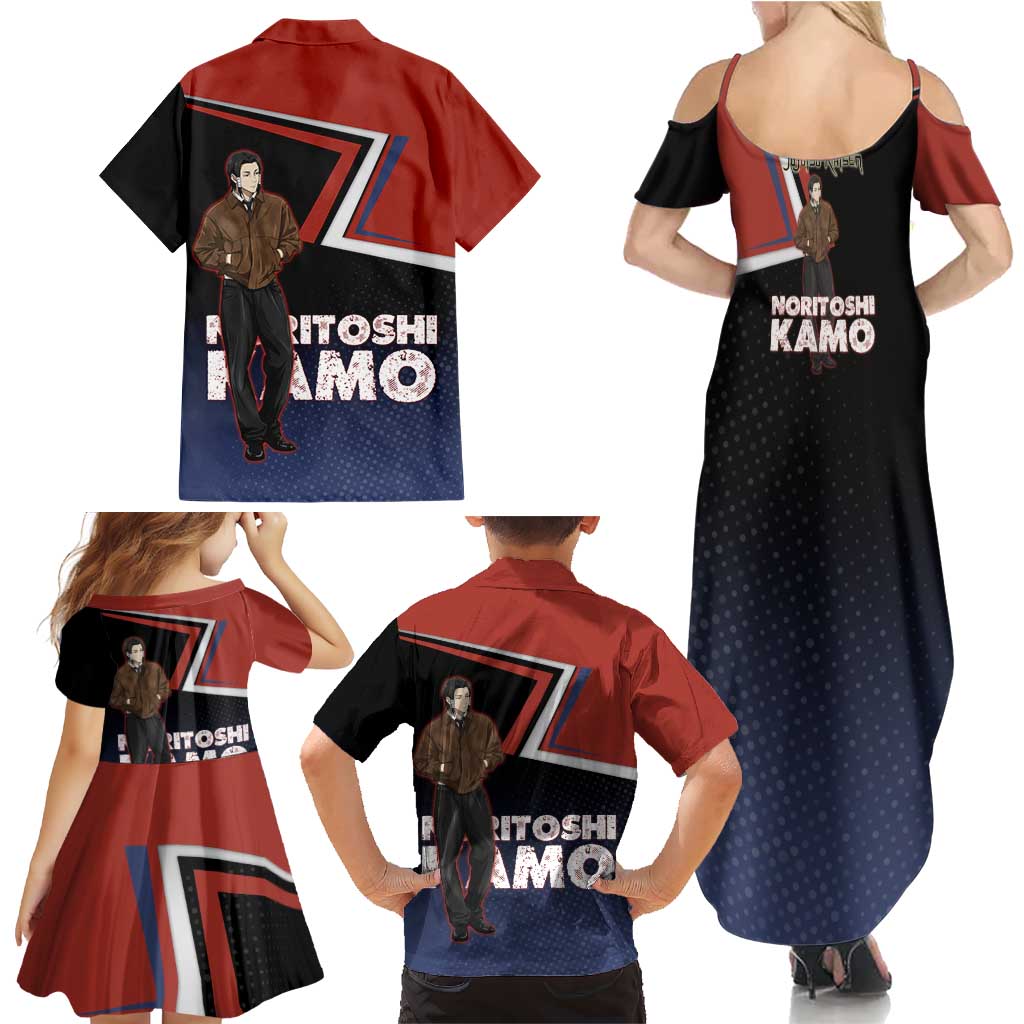Noritoshi Kamo Family Matching Summer Maxi Dress and Hawaiian Shirt Red and Navy Anime Style