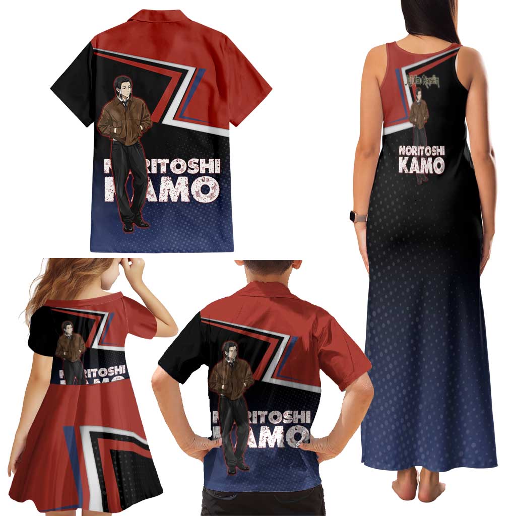 Noritoshi Kamo Family Matching Tank Maxi Dress and Hawaiian Shirt Red and Navy Anime Style