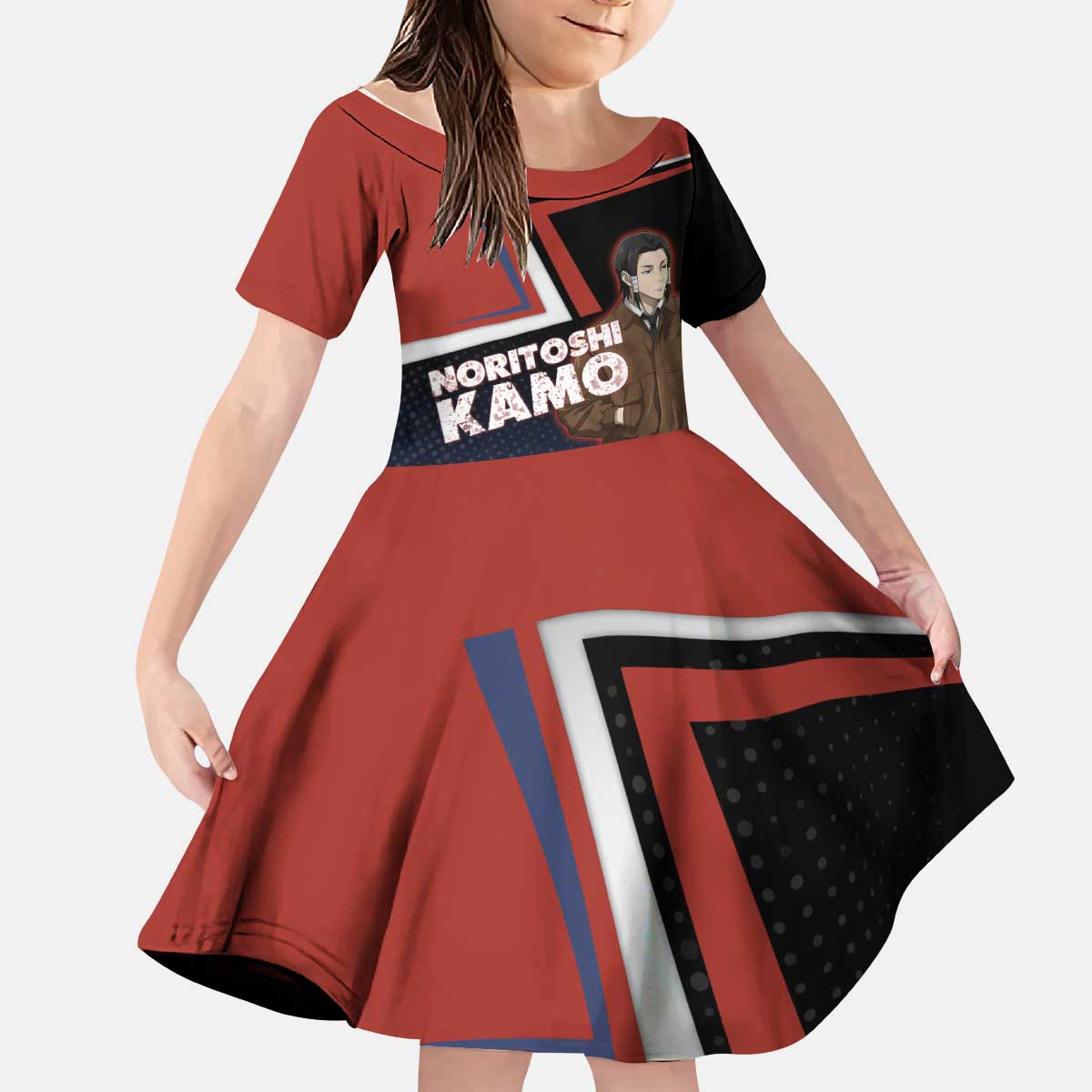 Noritoshi Kamo Kid Short Sleeve Dress Red and Navy Anime Style
