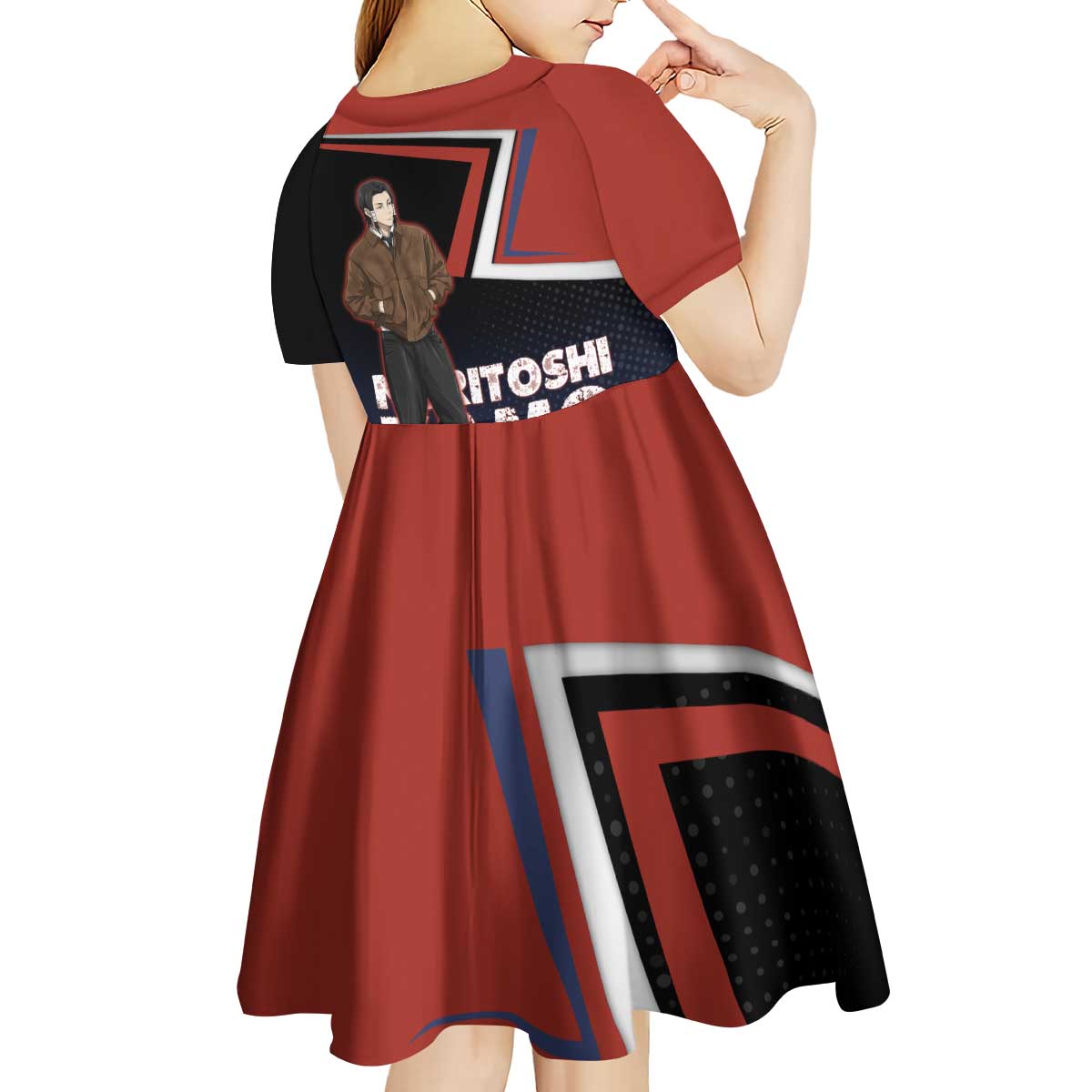 Noritoshi Kamo Kid Short Sleeve Dress Red and Navy Anime Style