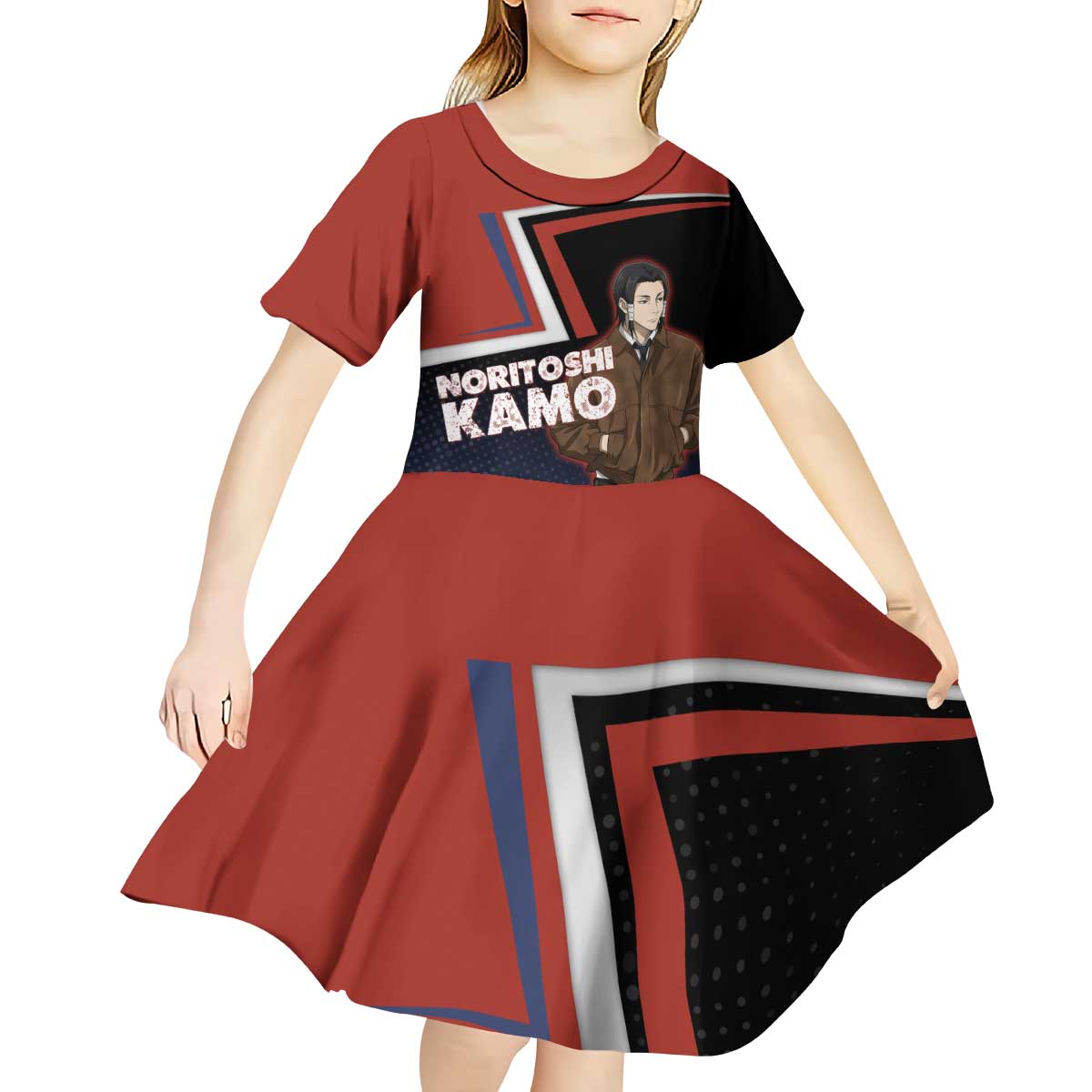 Noritoshi Kamo Kid Short Sleeve Dress Red and Navy Anime Style