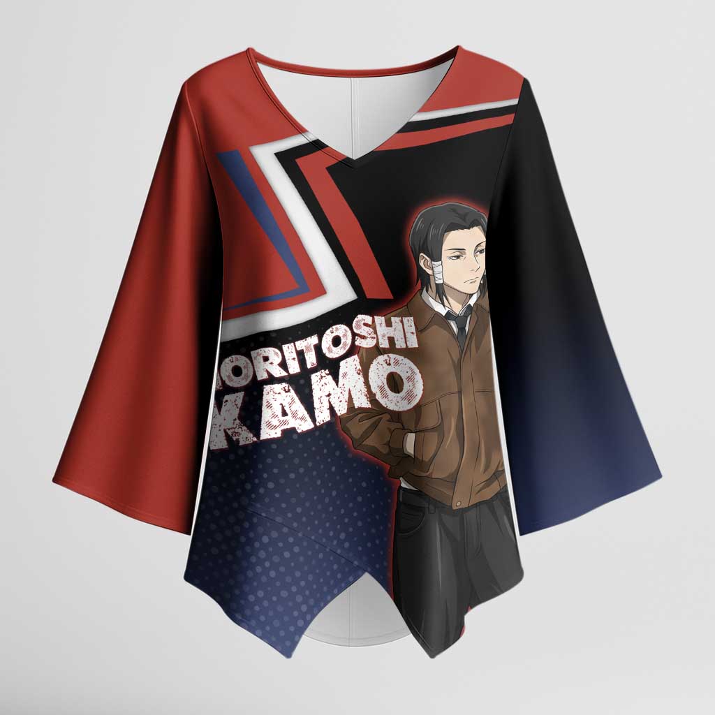 Noritoshi Kamo Kimono Sleeve Blouse Red and Navy Anime Style