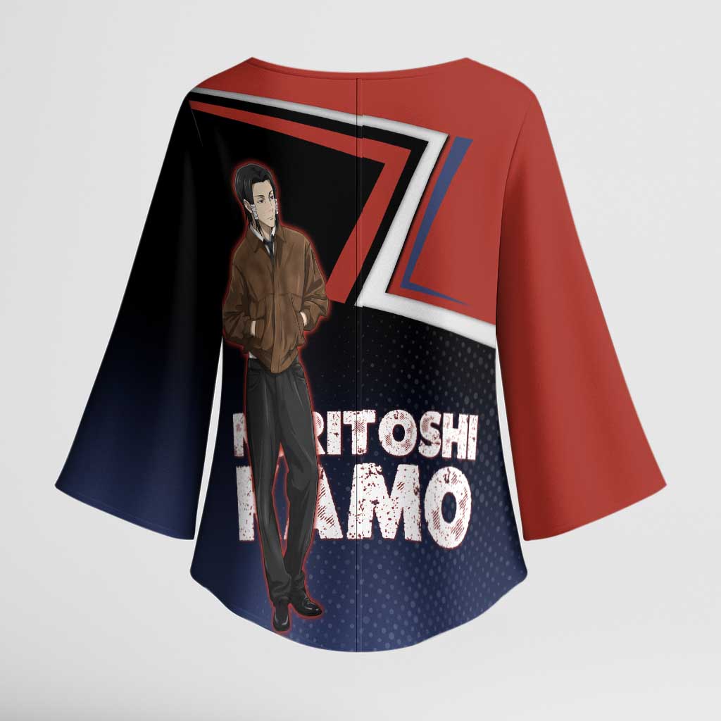 Noritoshi Kamo Kimono Sleeve Blouse Red and Navy Anime Style