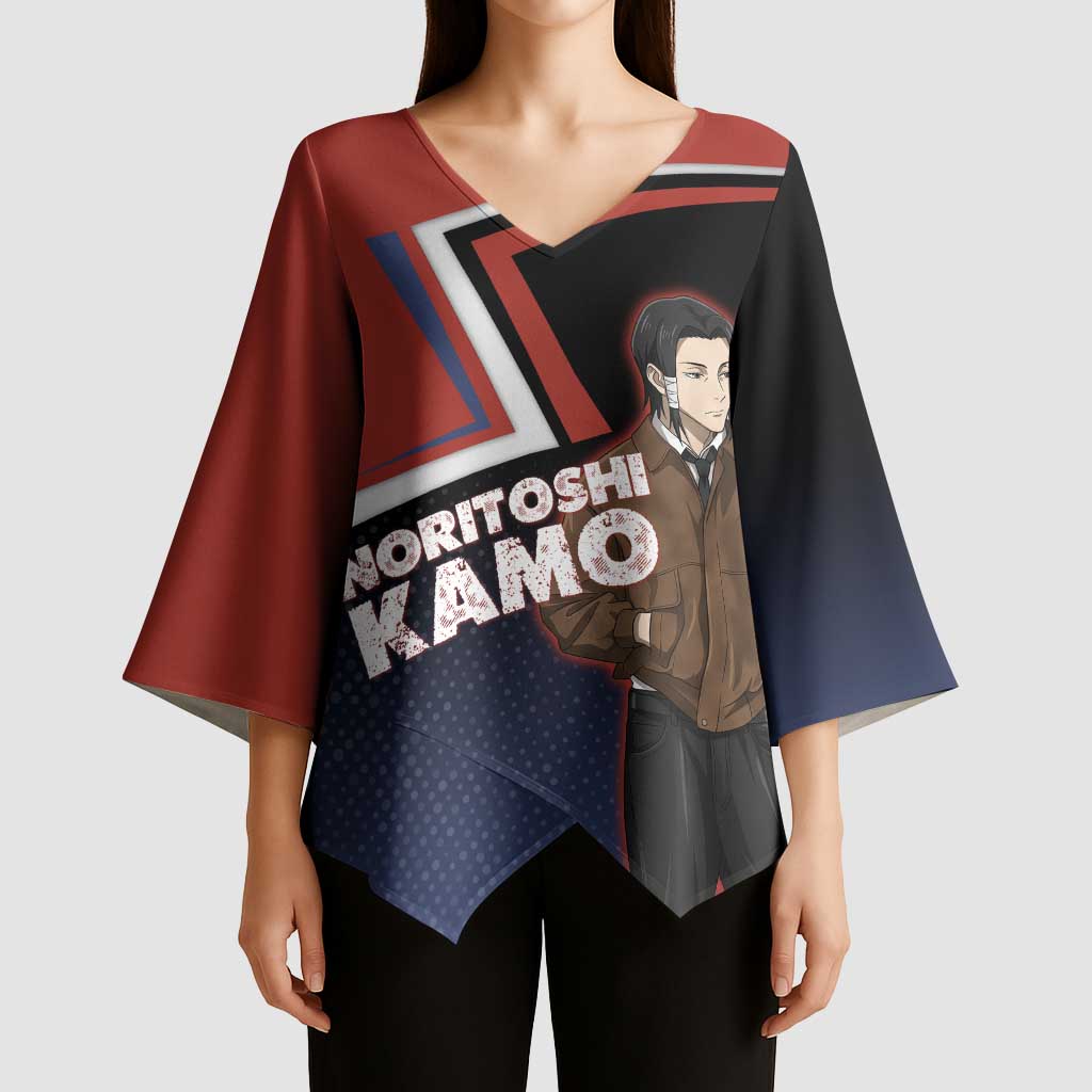 Noritoshi Kamo Kimono Sleeve Blouse Red and Navy Anime Style