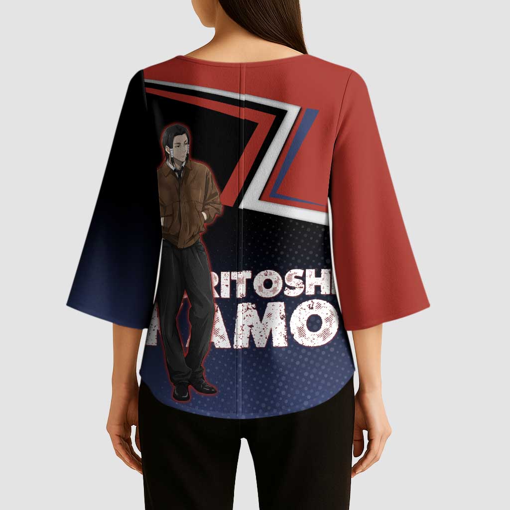 Noritoshi Kamo Kimono Sleeve Blouse Red and Navy Anime Style