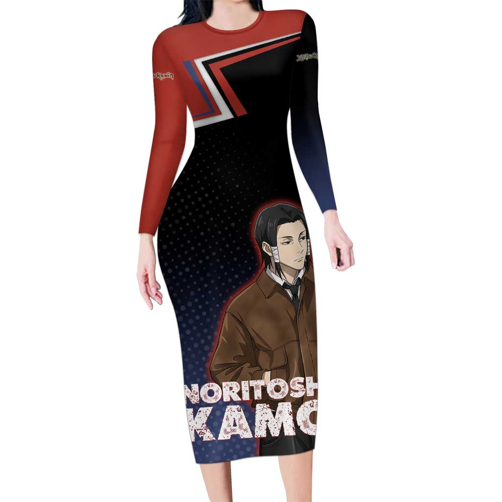 Noritoshi Kamo Long Sleeve Bodycon Dress Red and Navy Anime Style