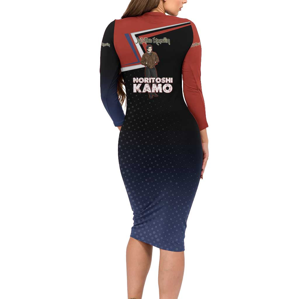 Noritoshi Kamo Long Sleeve Bodycon Dress Red and Navy Anime Style