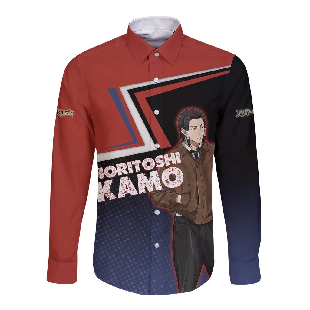 Noritoshi Kamo Long Sleeve Button Shirt Red and Navy Anime Style