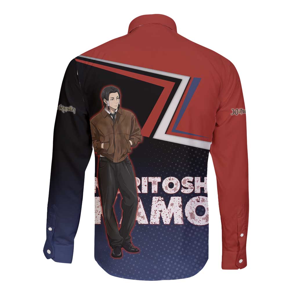 Noritoshi Kamo Long Sleeve Button Shirt Red and Navy Anime Style
