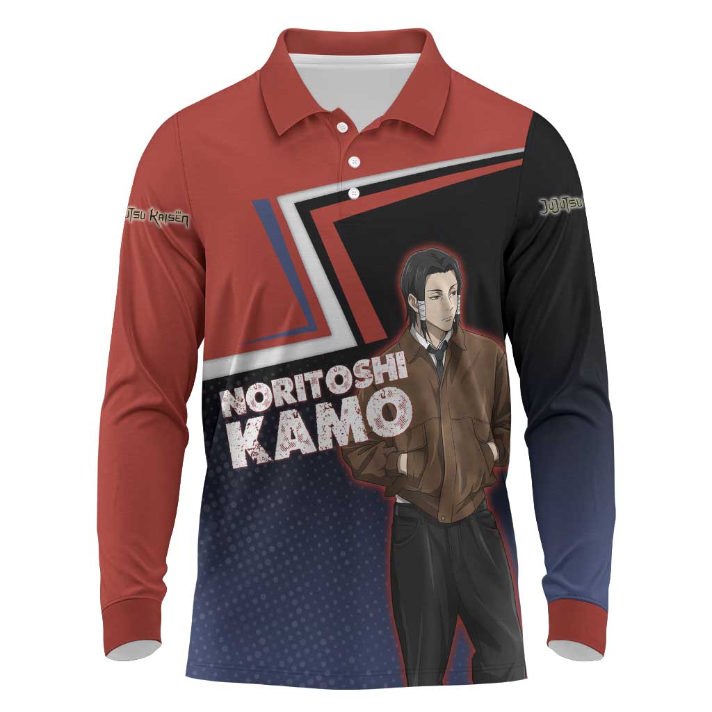 Noritoshi Kamo Long Sleeve Polo Shirt Red and Navy Anime Style