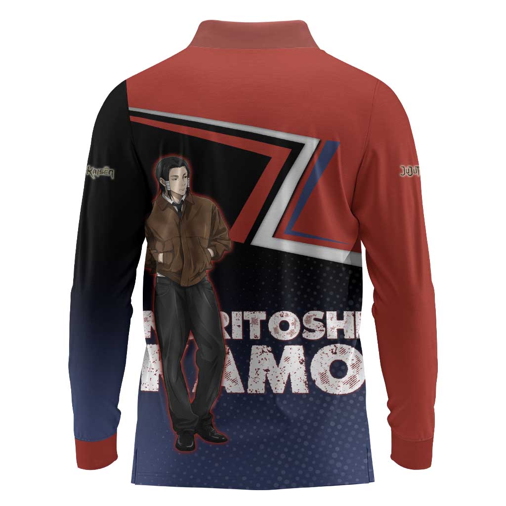 Noritoshi Kamo Long Sleeve Polo Shirt Red and Navy Anime Style