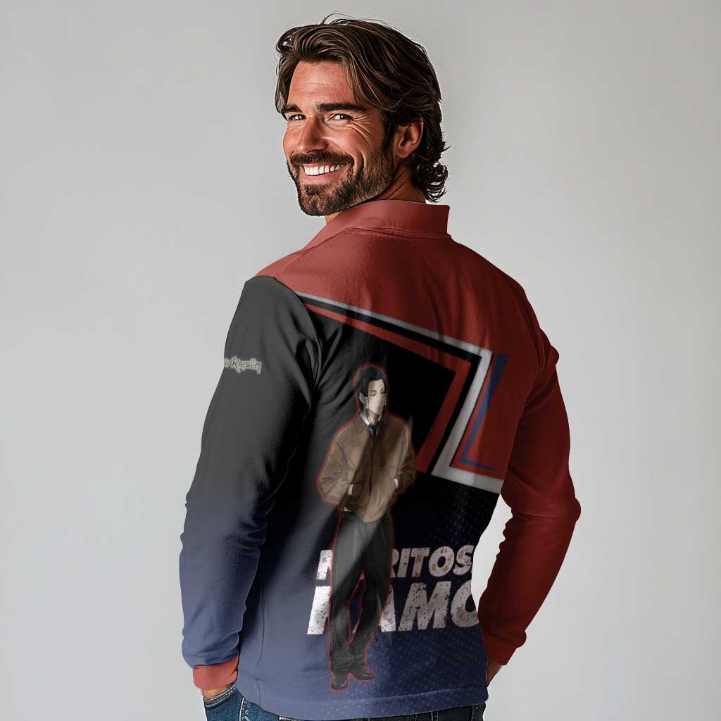 Noritoshi Kamo Long Sleeve Polo Shirt Red and Navy Anime Style