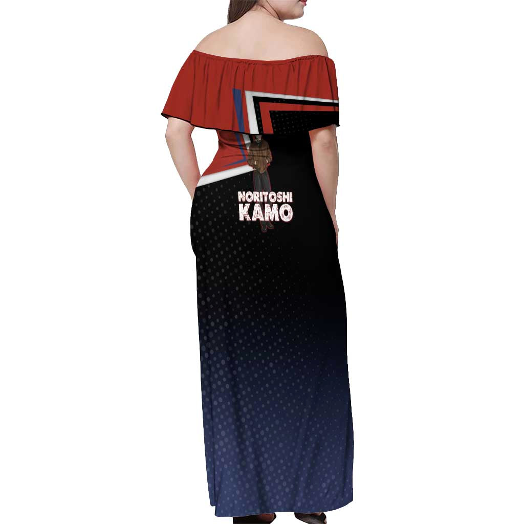 Noritoshi Kamo Off Shoulder Maxi Dress Red and Navy Anime Style