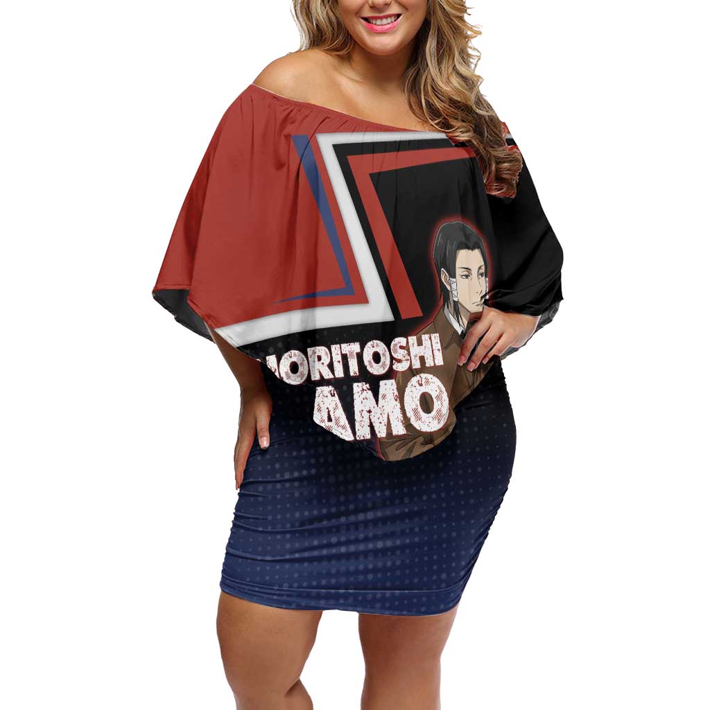 Noritoshi Kamo Off Shoulder Short Dress Red and Navy Anime Style