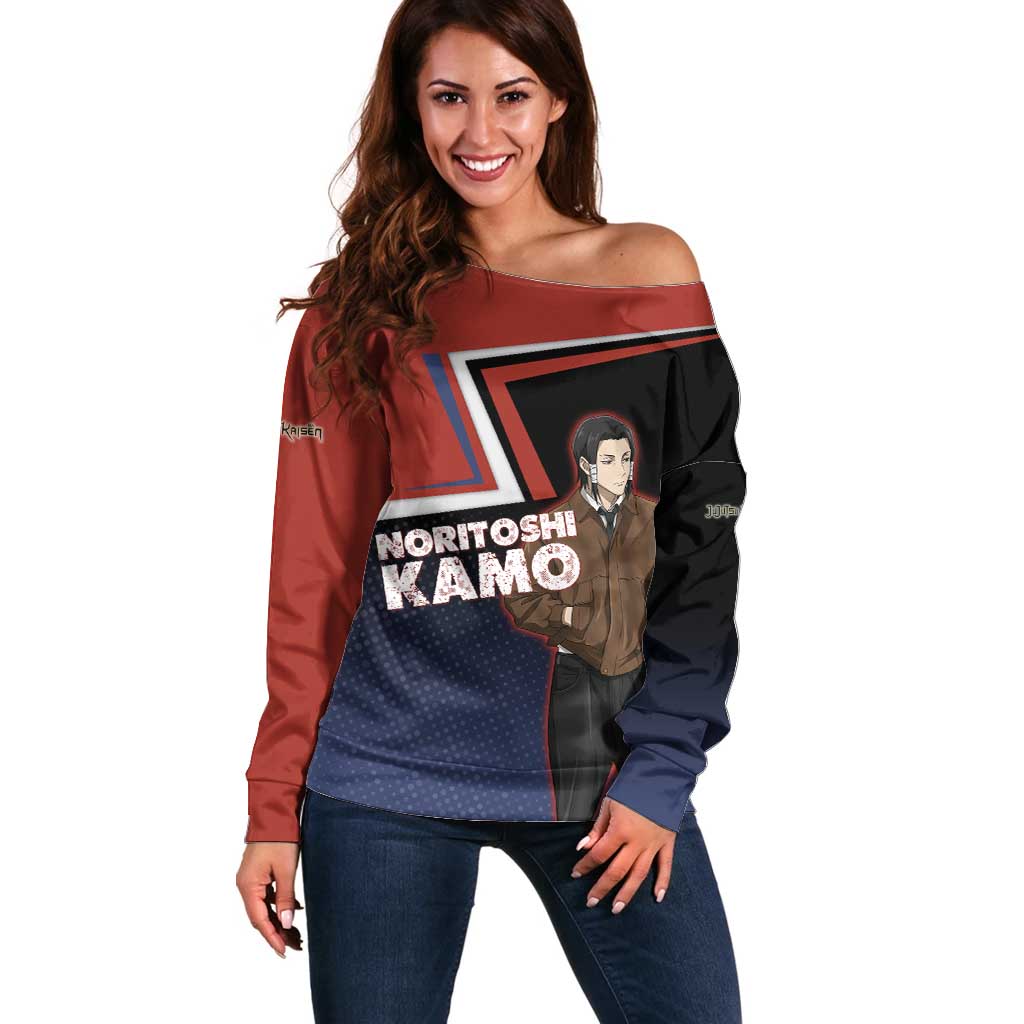 Noritoshi Kamo Off Shoulder Sweater Red and Navy Anime Style