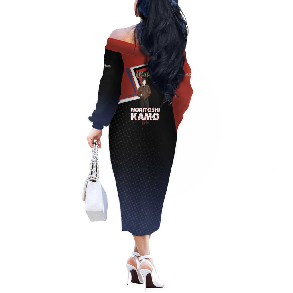 Noritoshi Kamo Off The Shoulder Long Sleeve Dress Red and Navy Anime Style