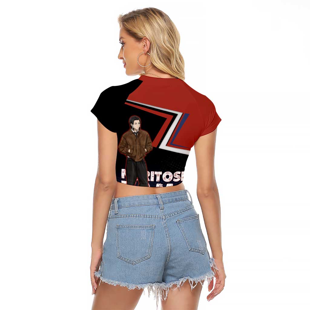 Noritoshi Kamo Raglan Cropped T Shirt Red and Navy Anime Style