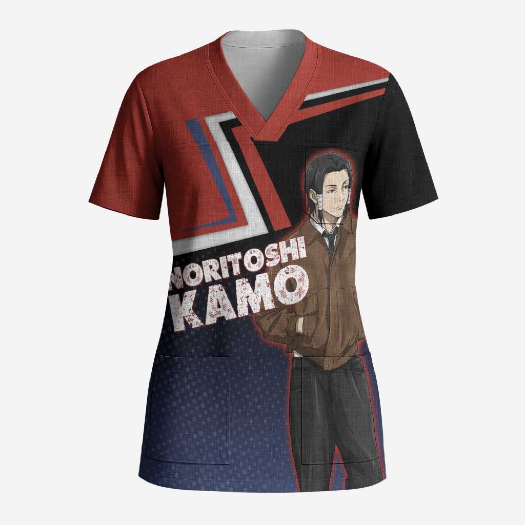 Noritoshi Kamo Scrub Top Red and Navy Anime Style