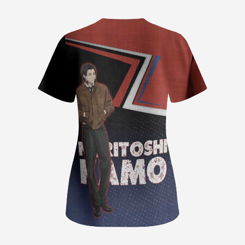 Noritoshi Kamo Scrub Top Red and Navy Anime Style