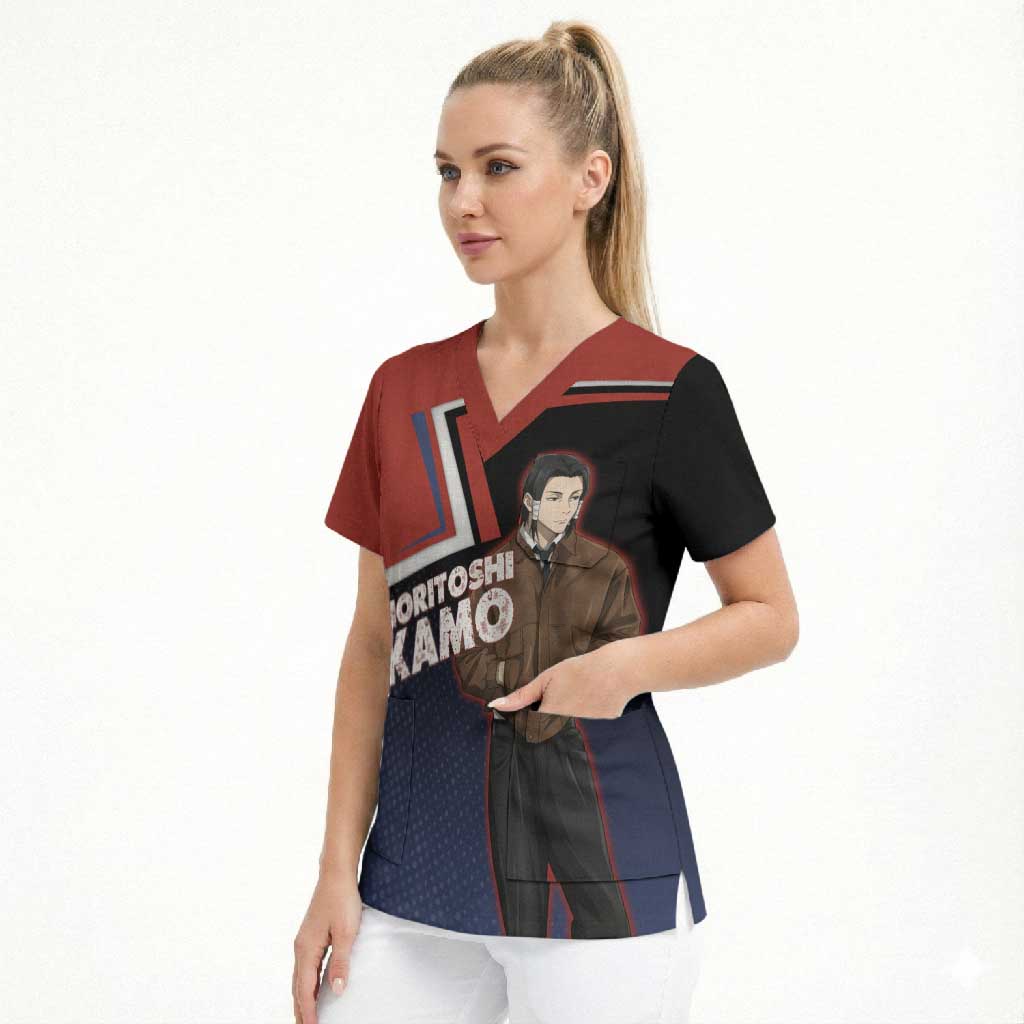 Noritoshi Kamo Scrub Top Red and Navy Anime Style