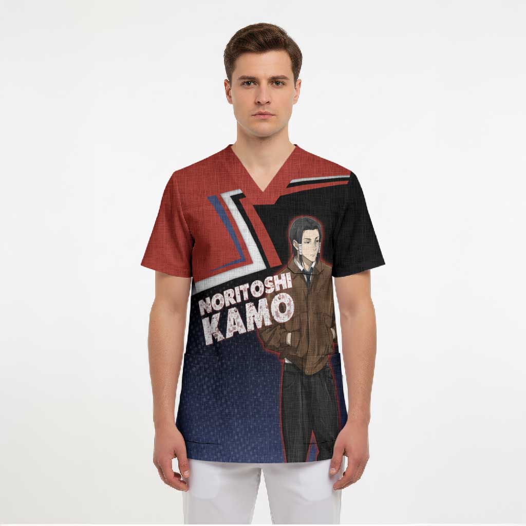 Noritoshi Kamo Scrub Top Red and Navy Anime Style