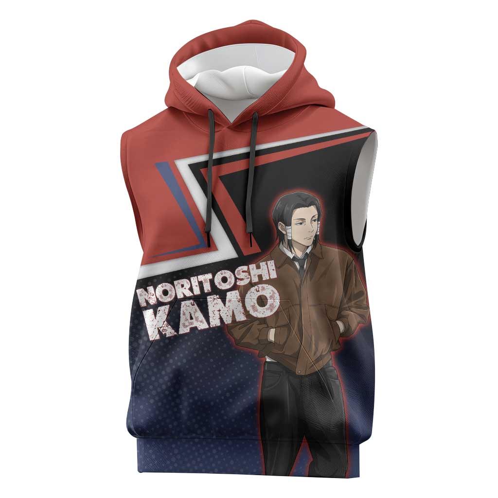 Noritoshi Kamo Sleeveless Hoodie Red and Navy Anime Style