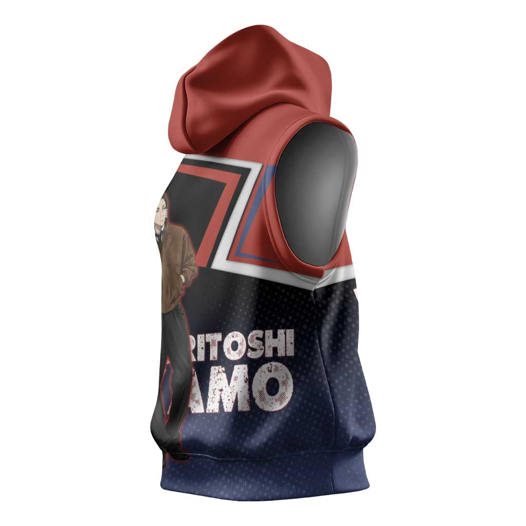 Noritoshi Kamo Sleeveless Hoodie Red and Navy Anime Style