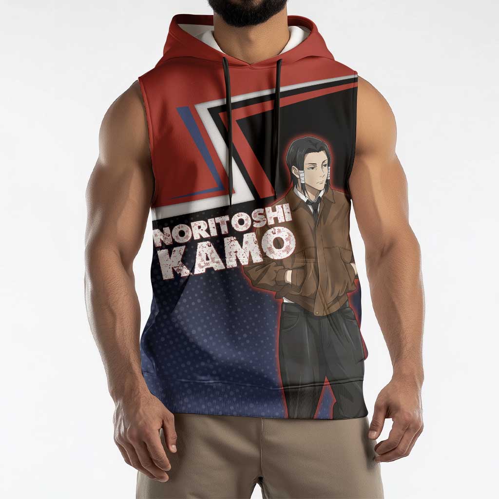Noritoshi Kamo Sleeveless Hoodie Red and Navy Anime Style