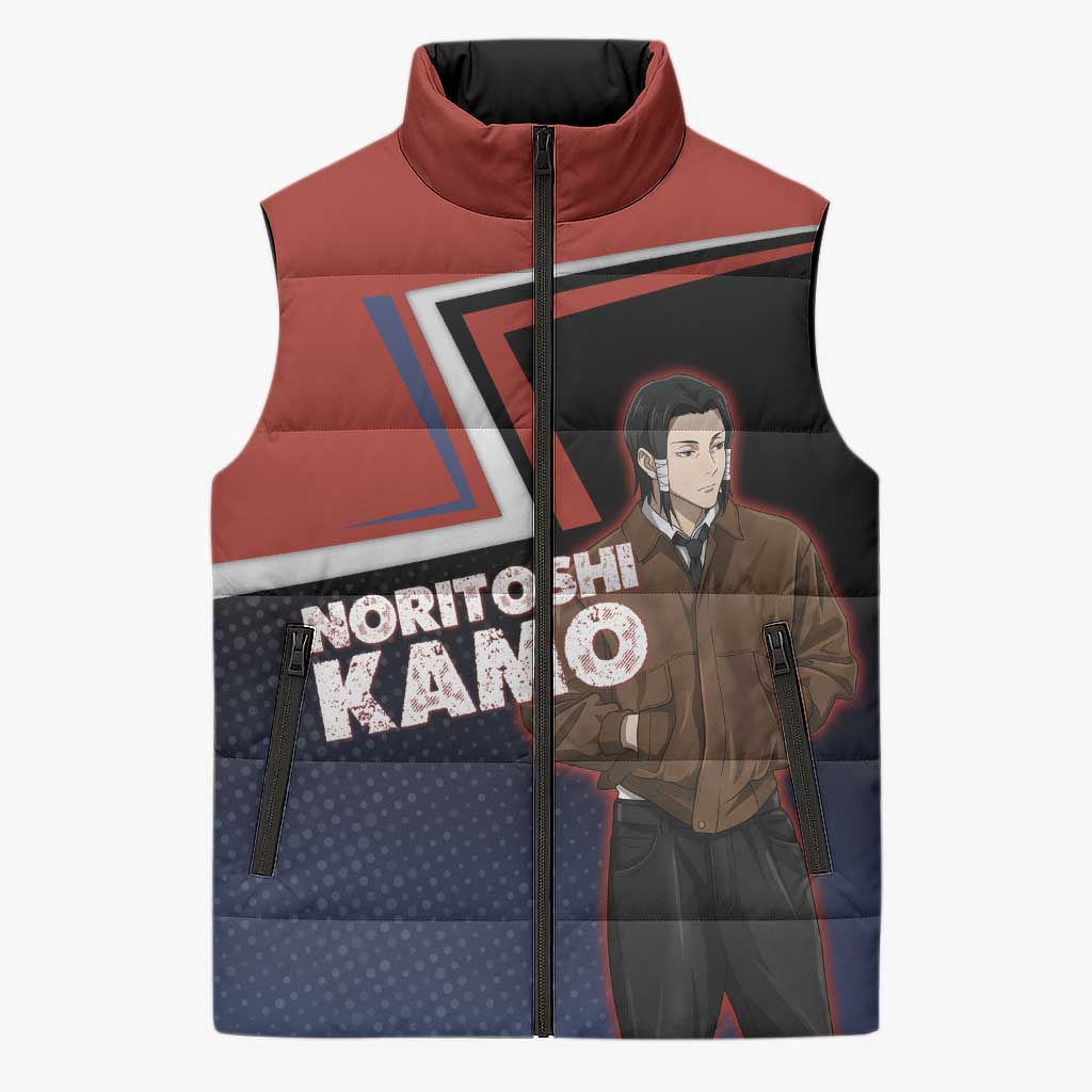 Noritoshi Kamo Sleeveless Puffer Jacket Red and Navy Anime Style
