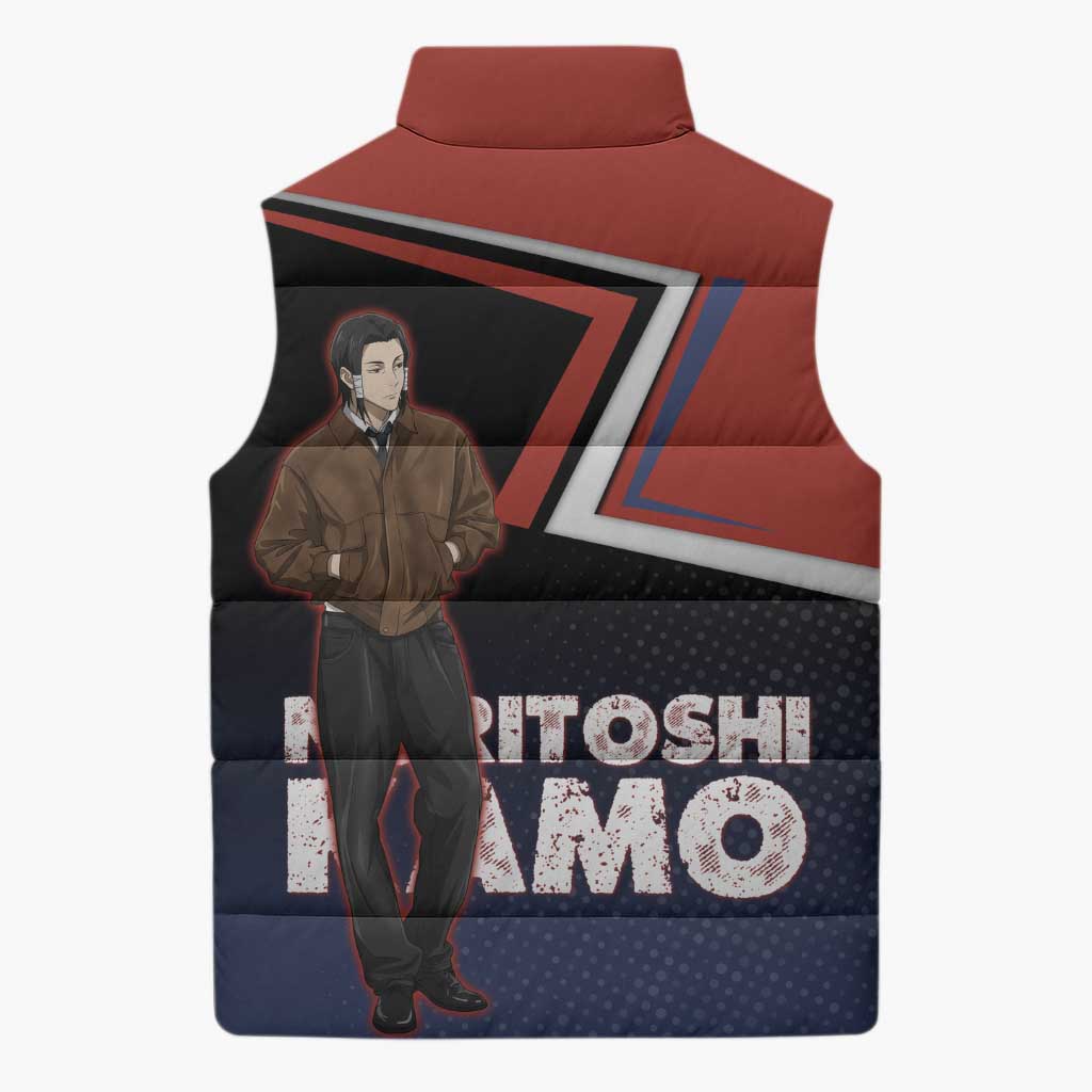 Noritoshi Kamo Sleeveless Puffer Jacket Red and Navy Anime Style