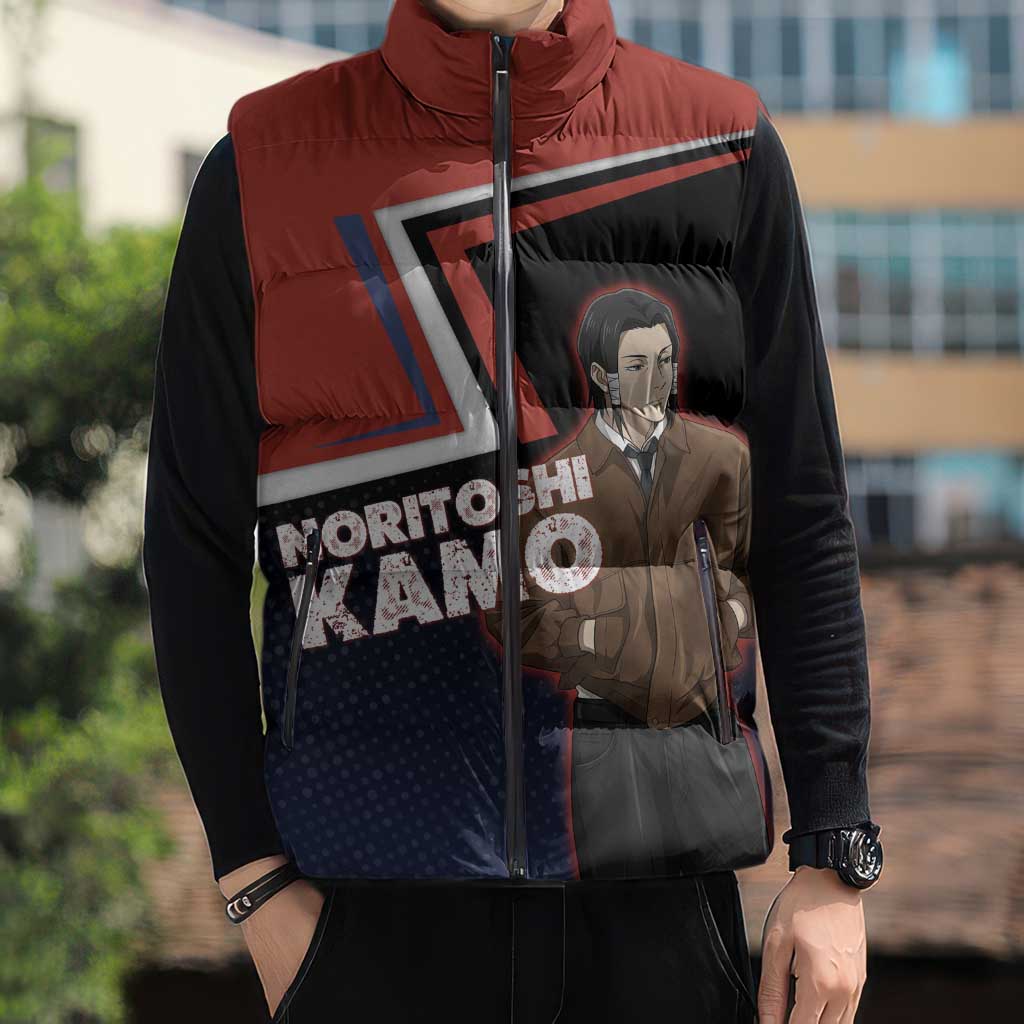 Noritoshi Kamo Sleeveless Puffer Jacket Red and Navy Anime Style
