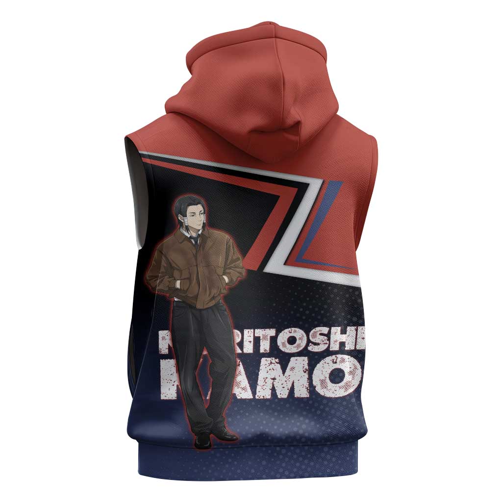 Noritoshi Kamo Sleeveless Zip Hoodie Red and Navy Anime Style