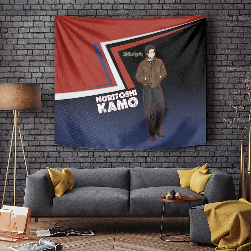 Noritoshi Kamo Tapestry Red and Navy Anime Style