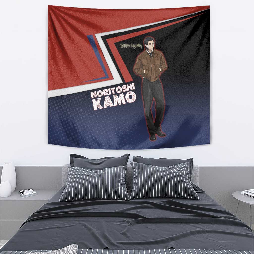 Noritoshi Kamo Tapestry Red and Navy Anime Style