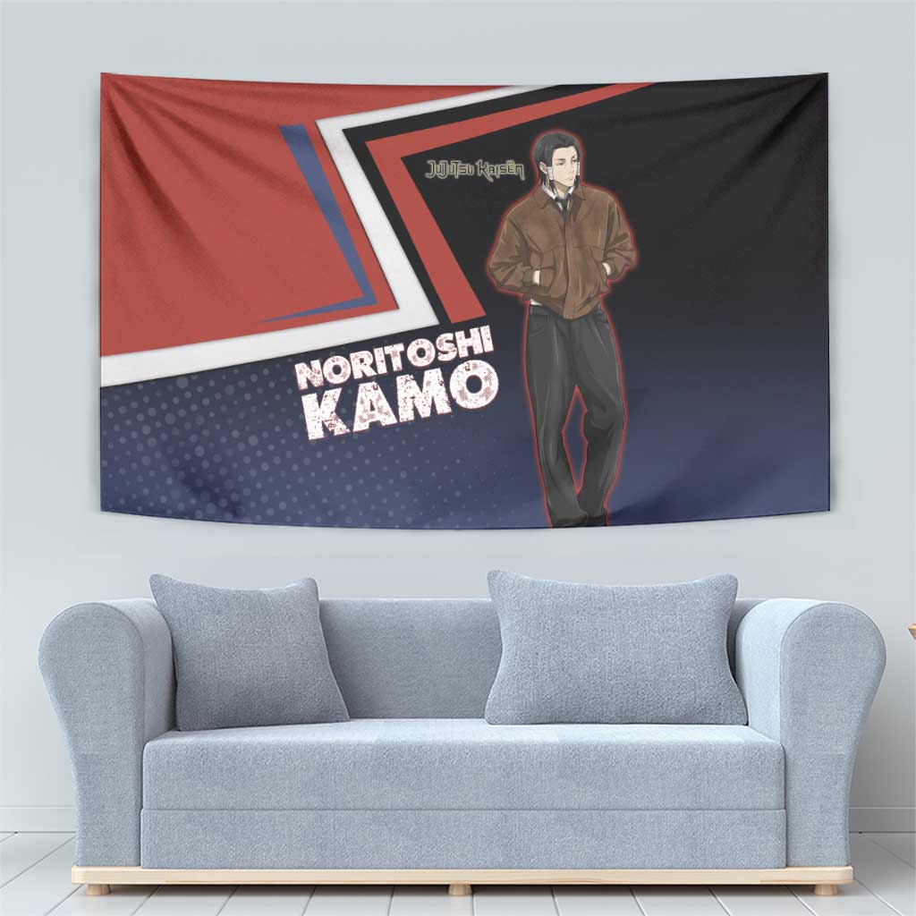 Noritoshi Kamo Tapestry Red and Navy Anime Style