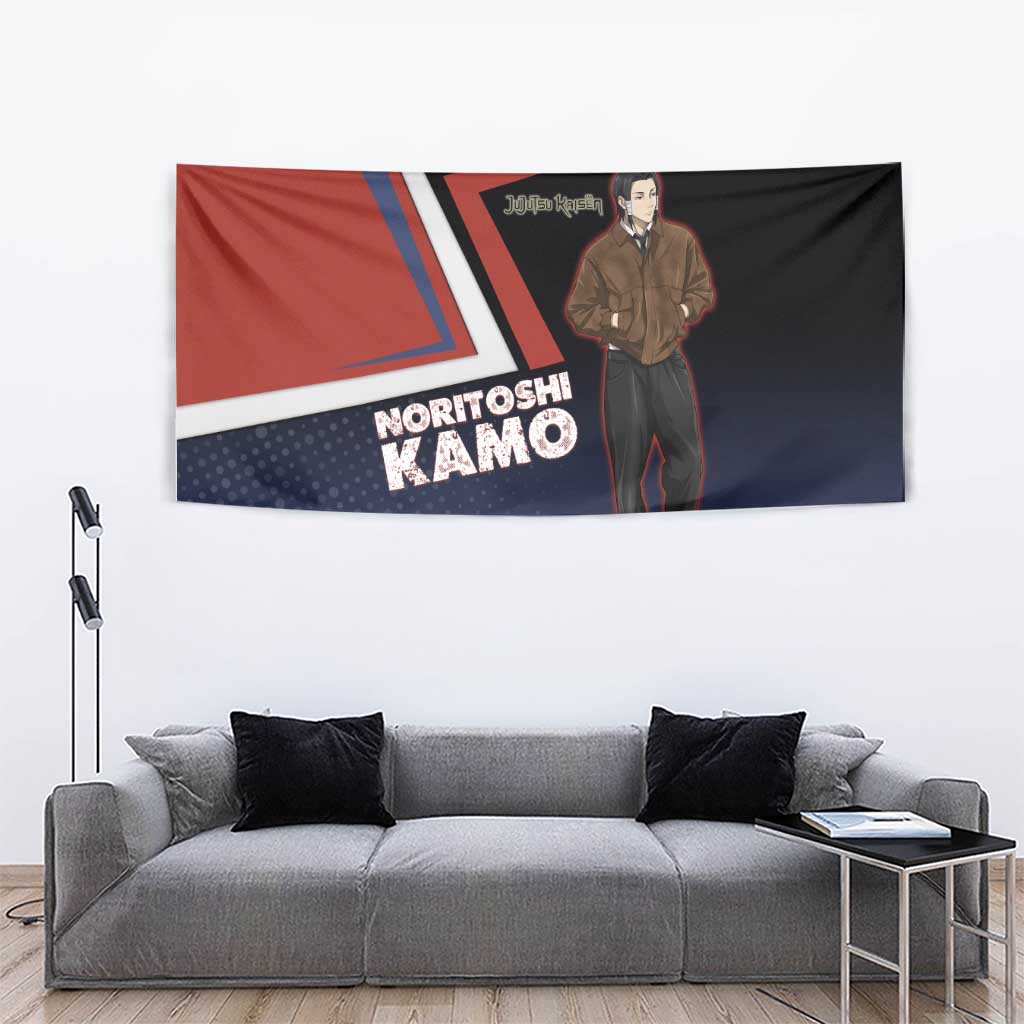 Noritoshi Kamo Tapestry Red and Navy Anime Style