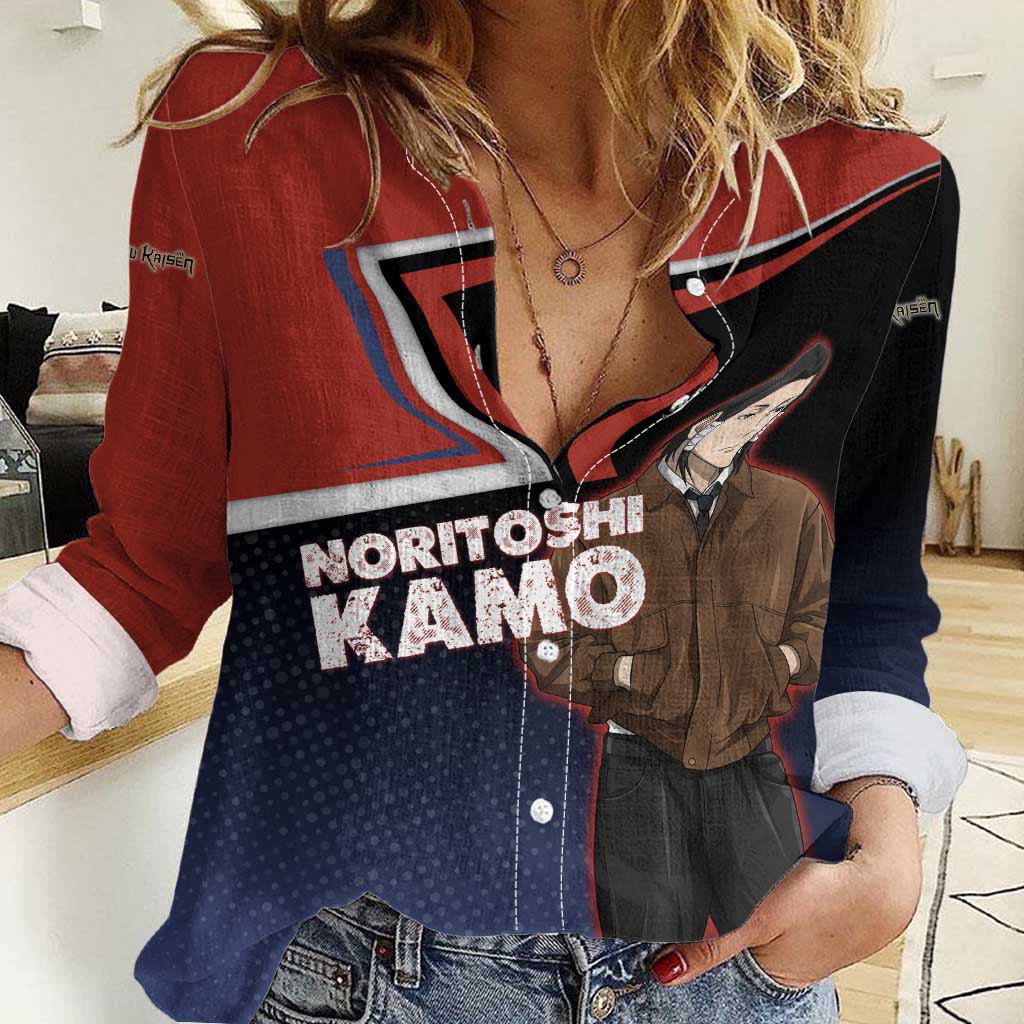 Noritoshi Kamo Women Casual Shirt Red and Navy Anime Style