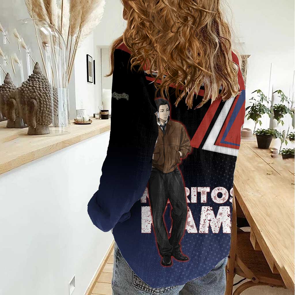 Noritoshi Kamo Women Casual Shirt Red and Navy Anime Style