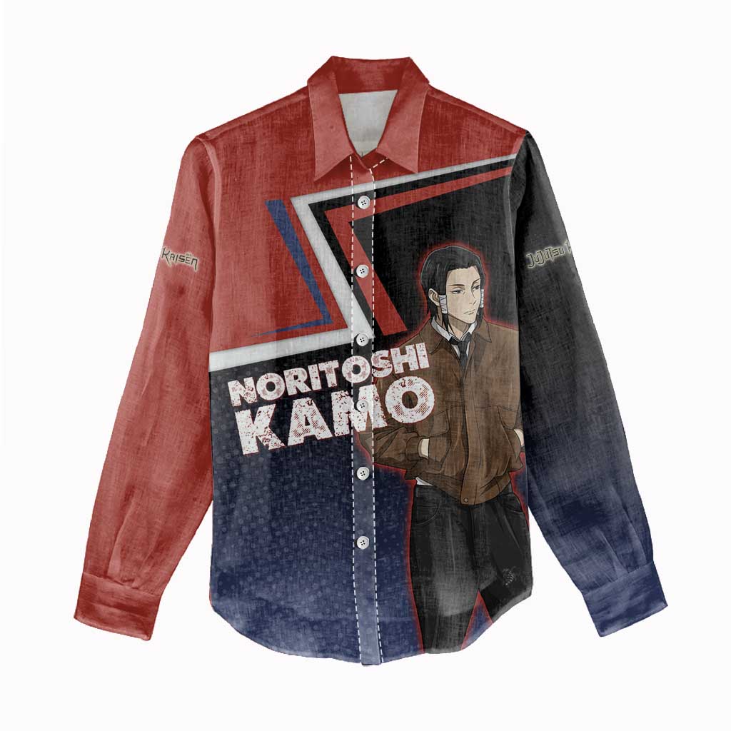 Noritoshi Kamo Women Casual Shirt Red and Navy Anime Style