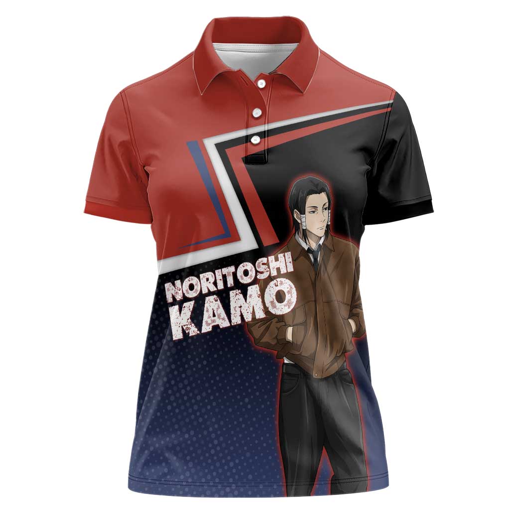 Noritoshi Kamo Women Polo Shirt Red and Navy Anime Style