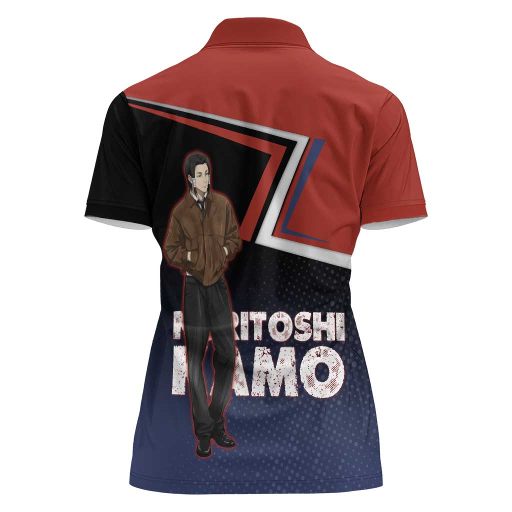 Noritoshi Kamo Women Polo Shirt Red and Navy Anime Style