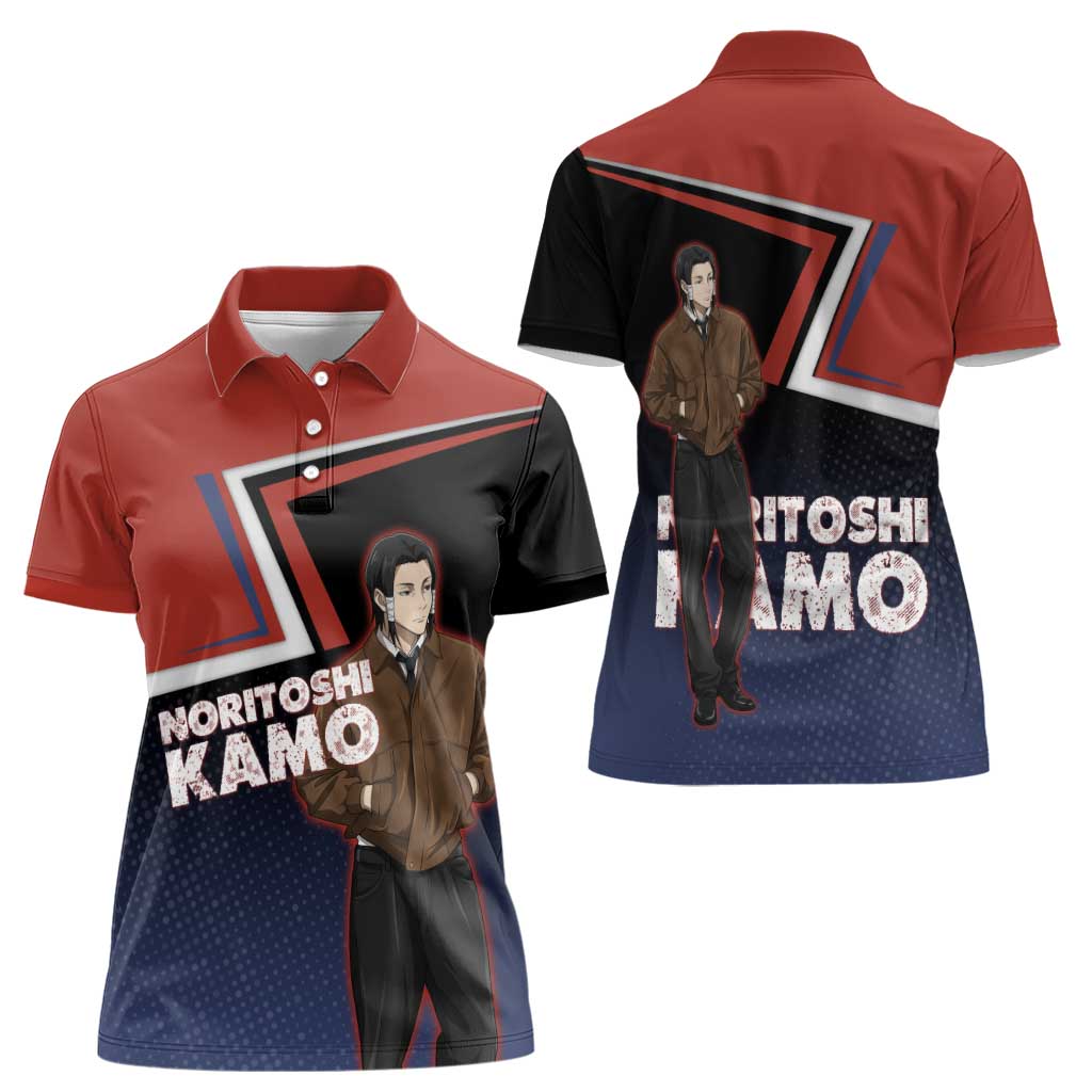 Noritoshi Kamo Women Polo Shirt Red and Navy Anime Style