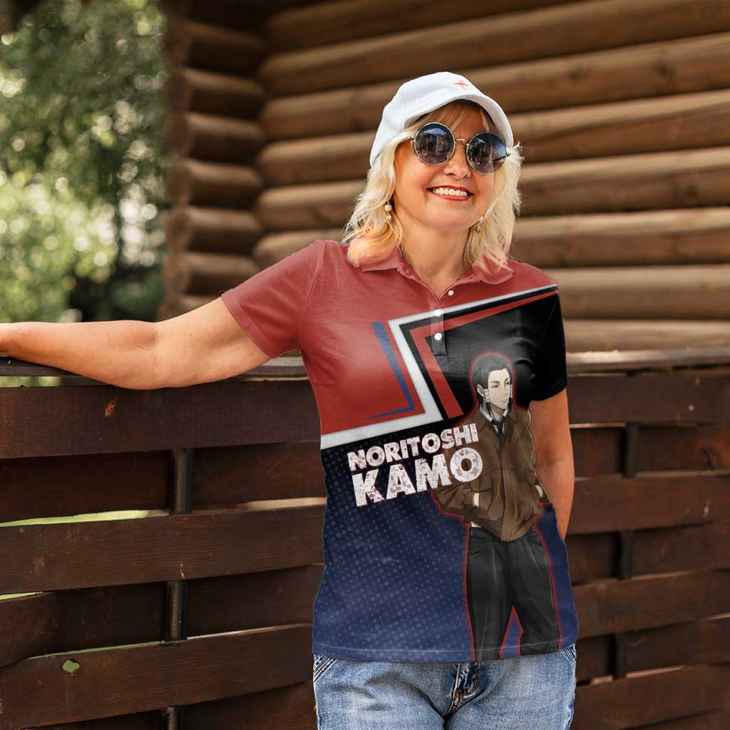 Noritoshi Kamo Women Polo Shirt Red and Navy Anime Style