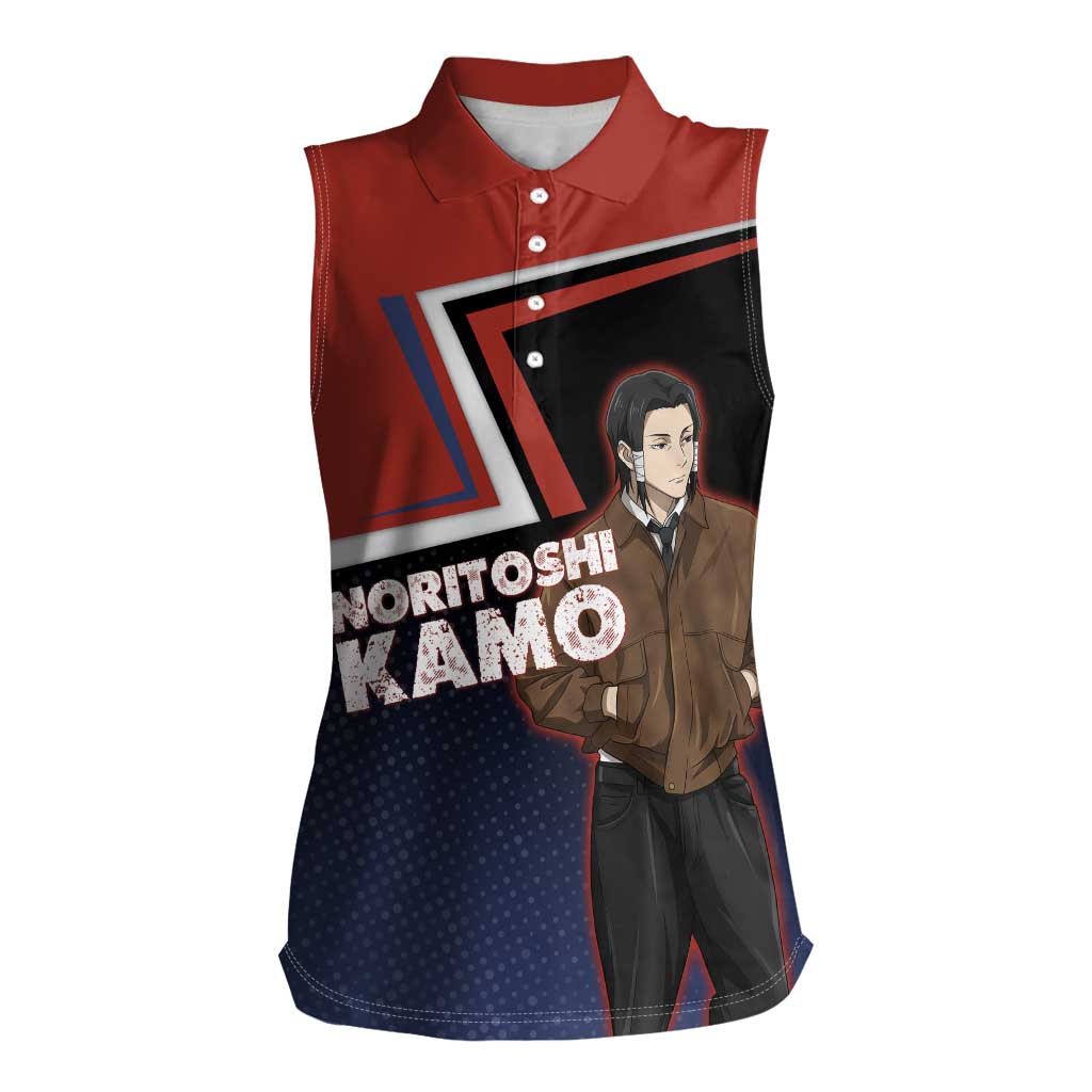 Noritoshi Kamo Women Sleeveless Polo Shirt Red and Navy Anime Style