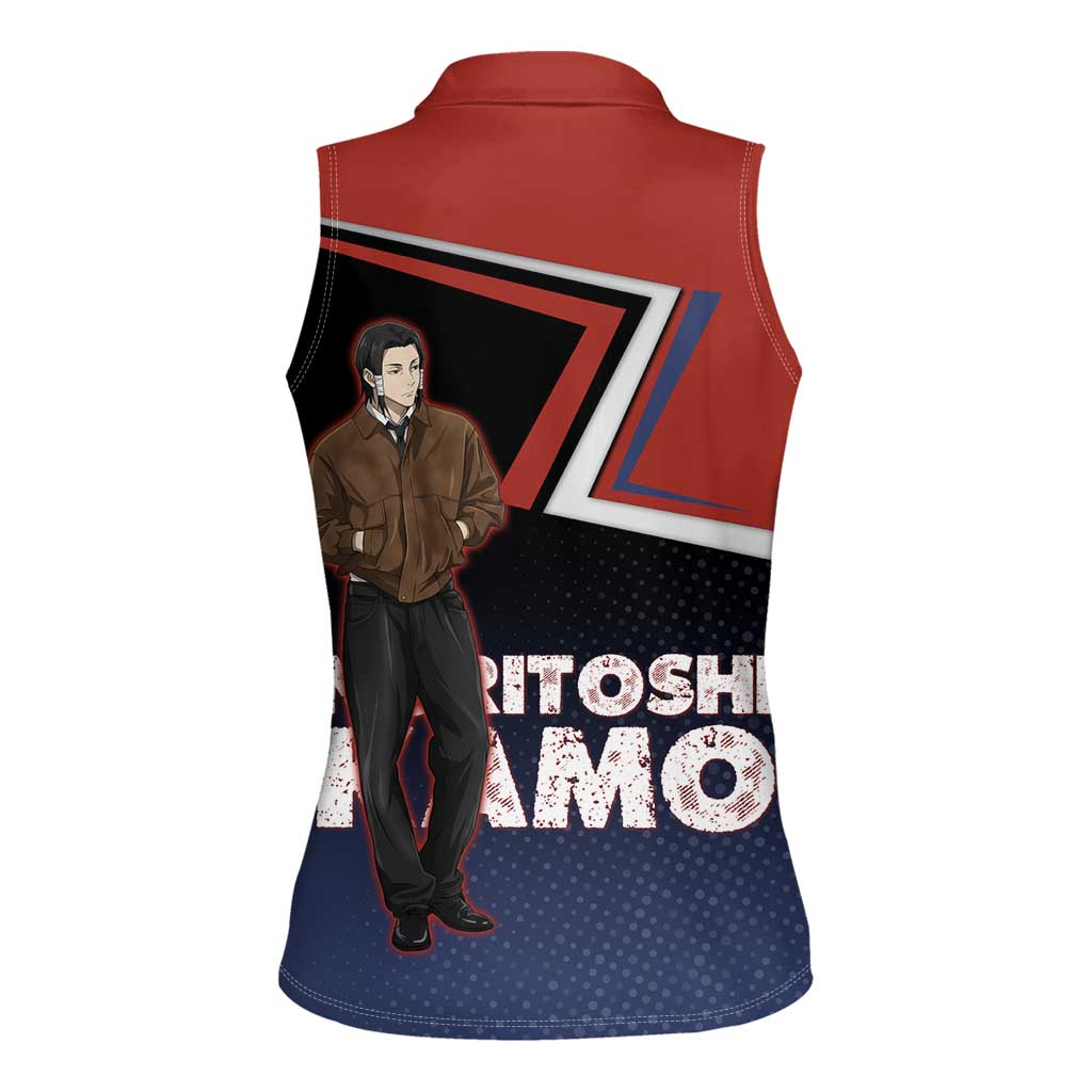 Noritoshi Kamo Women Sleeveless Polo Shirt Red and Navy Anime Style