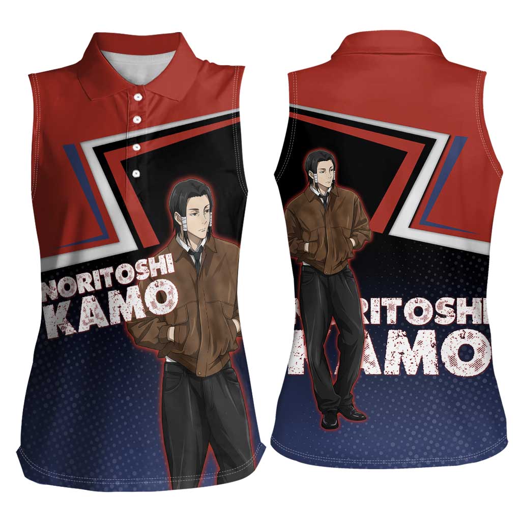 Noritoshi Kamo Women Sleeveless Polo Shirt Red and Navy Anime Style