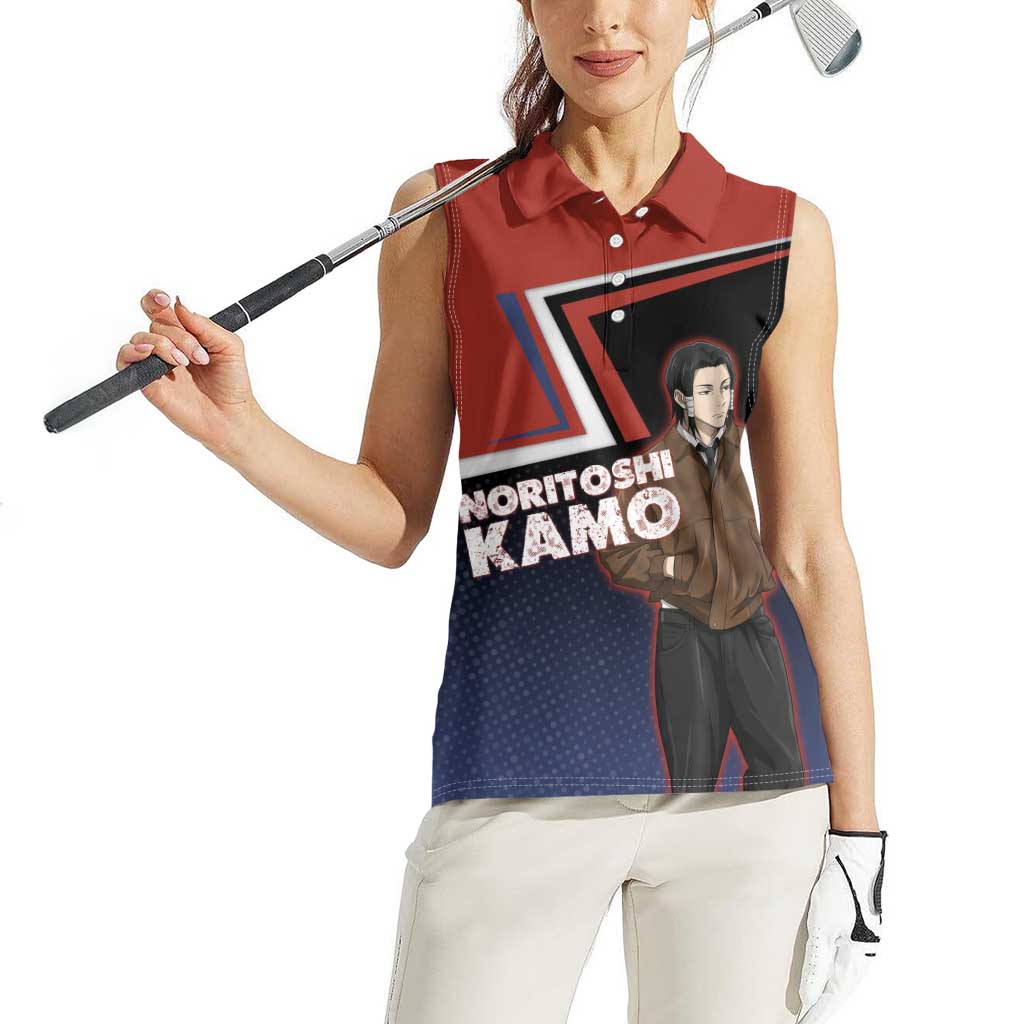 Noritoshi Kamo Women Sleeveless Polo Shirt Red and Navy Anime Style