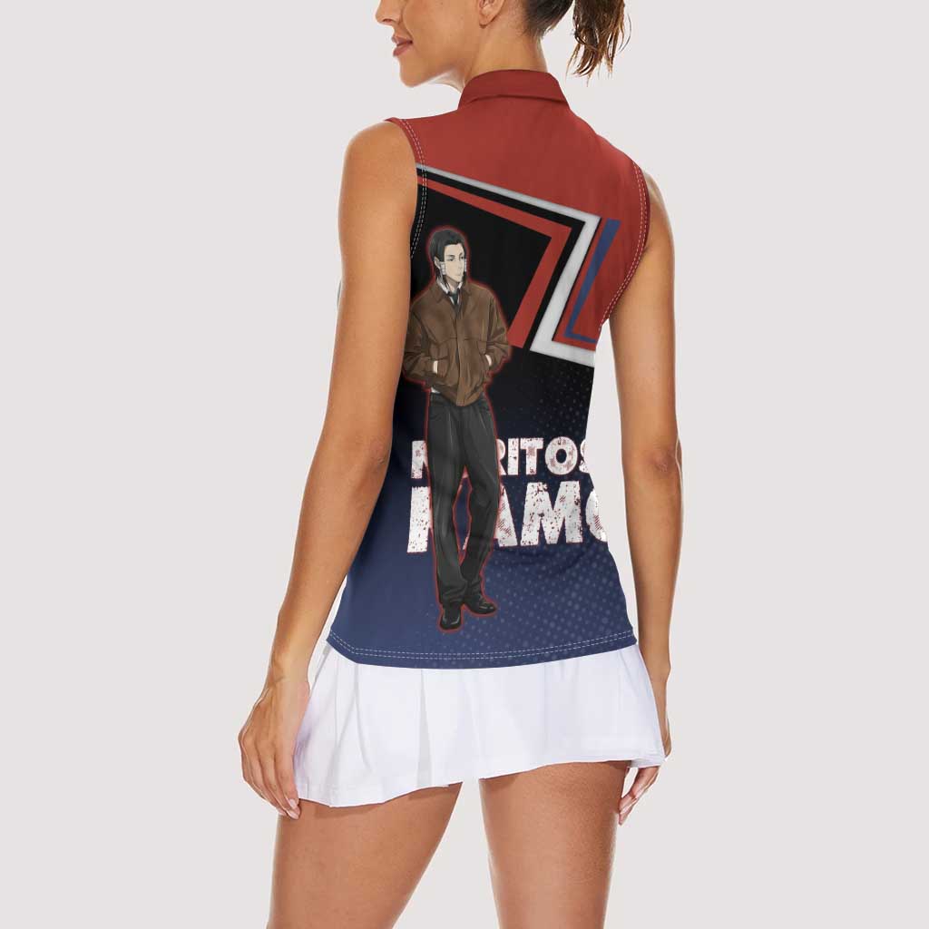 Noritoshi Kamo Women Sleeveless Polo Shirt Red and Navy Anime Style